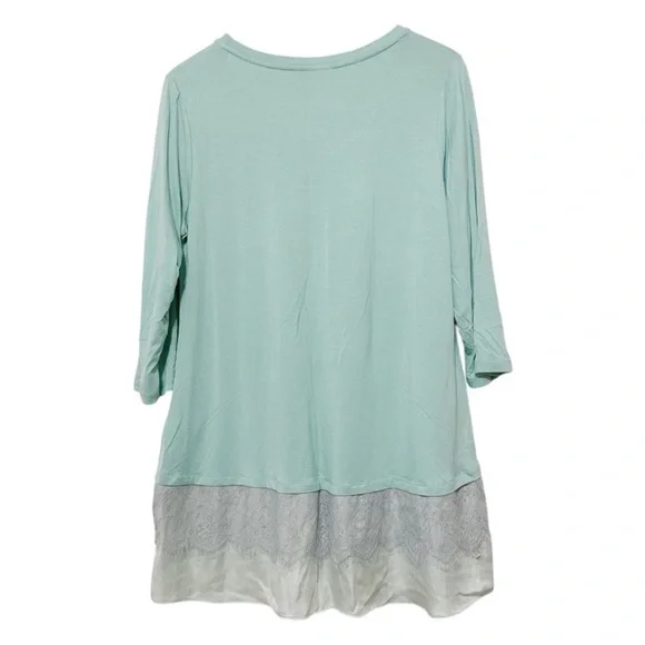LOGO by Lori Goldstein Mint Women’s Tunic Top w/Satin & Lace Hem - Large Petite - Picture 4 of 6